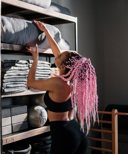 Professional female yoga instructor Nina Korolchuk smiling